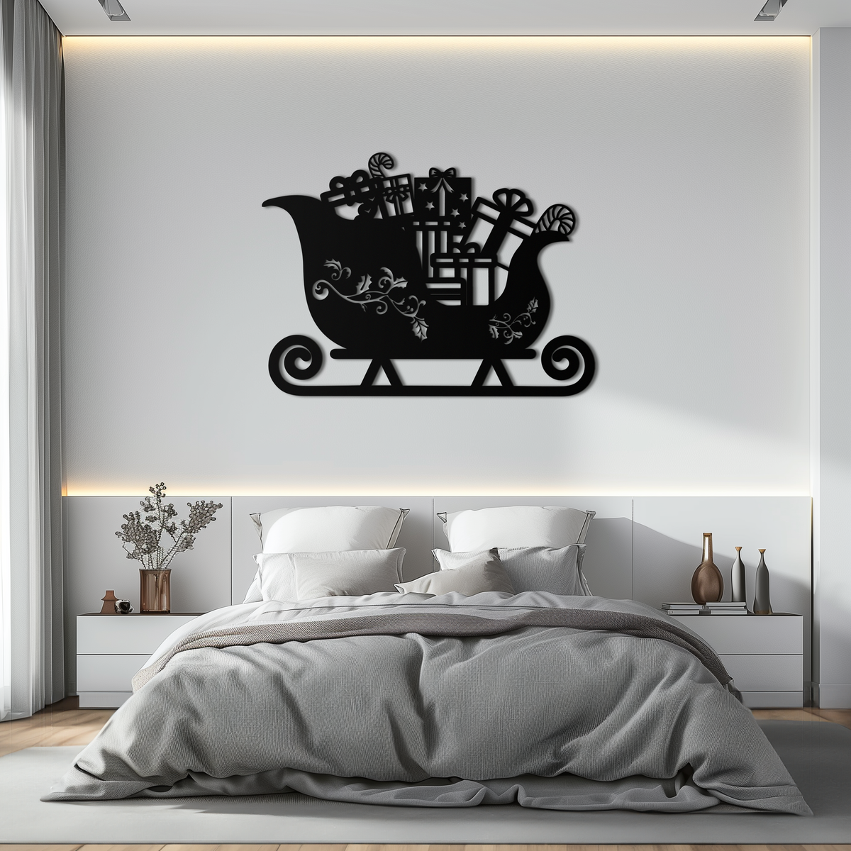 Christmas Sleigh Metal Wall Art - Beautifully Detailed Festive Holiday Decor Design