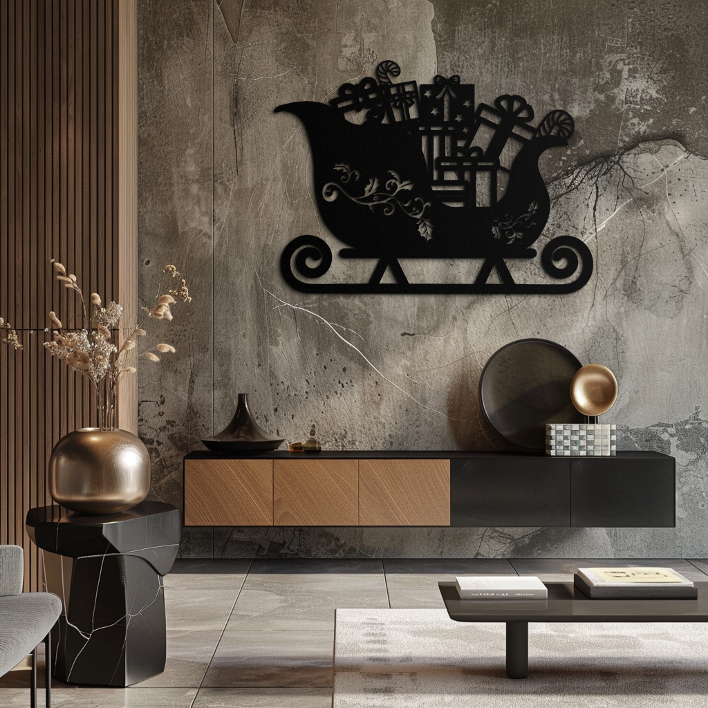 Christmas Sleigh Metal Wall Art - Beautifully Detailed Festive Holiday Decor Design