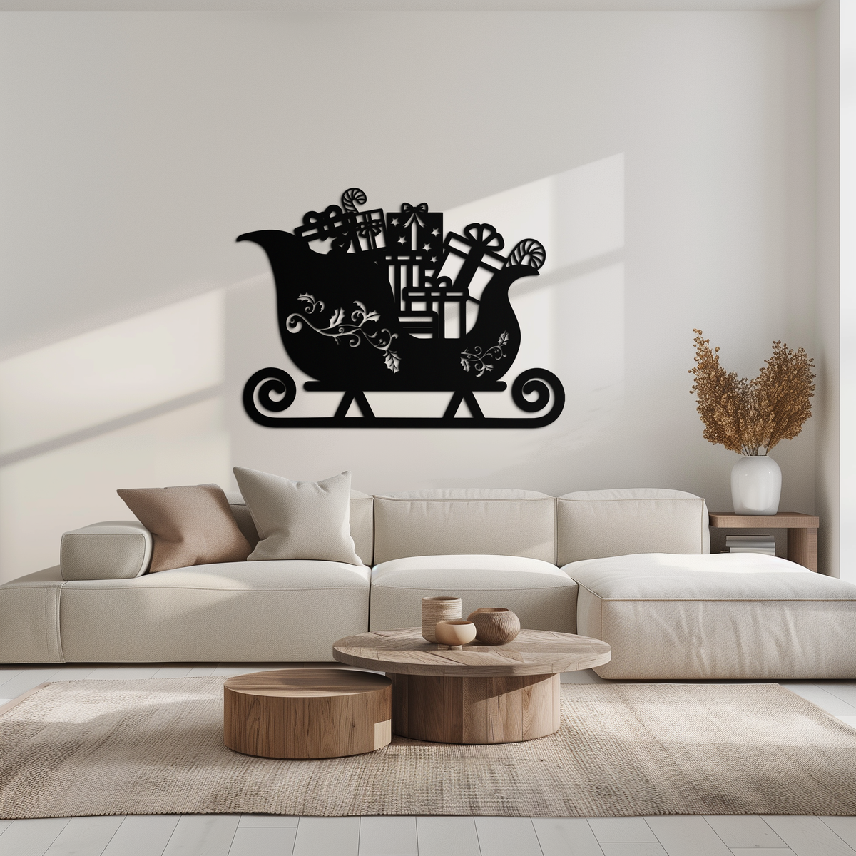 Christmas Sleigh Metal Wall Art - Beautifully Detailed Festive Holiday Decor Design