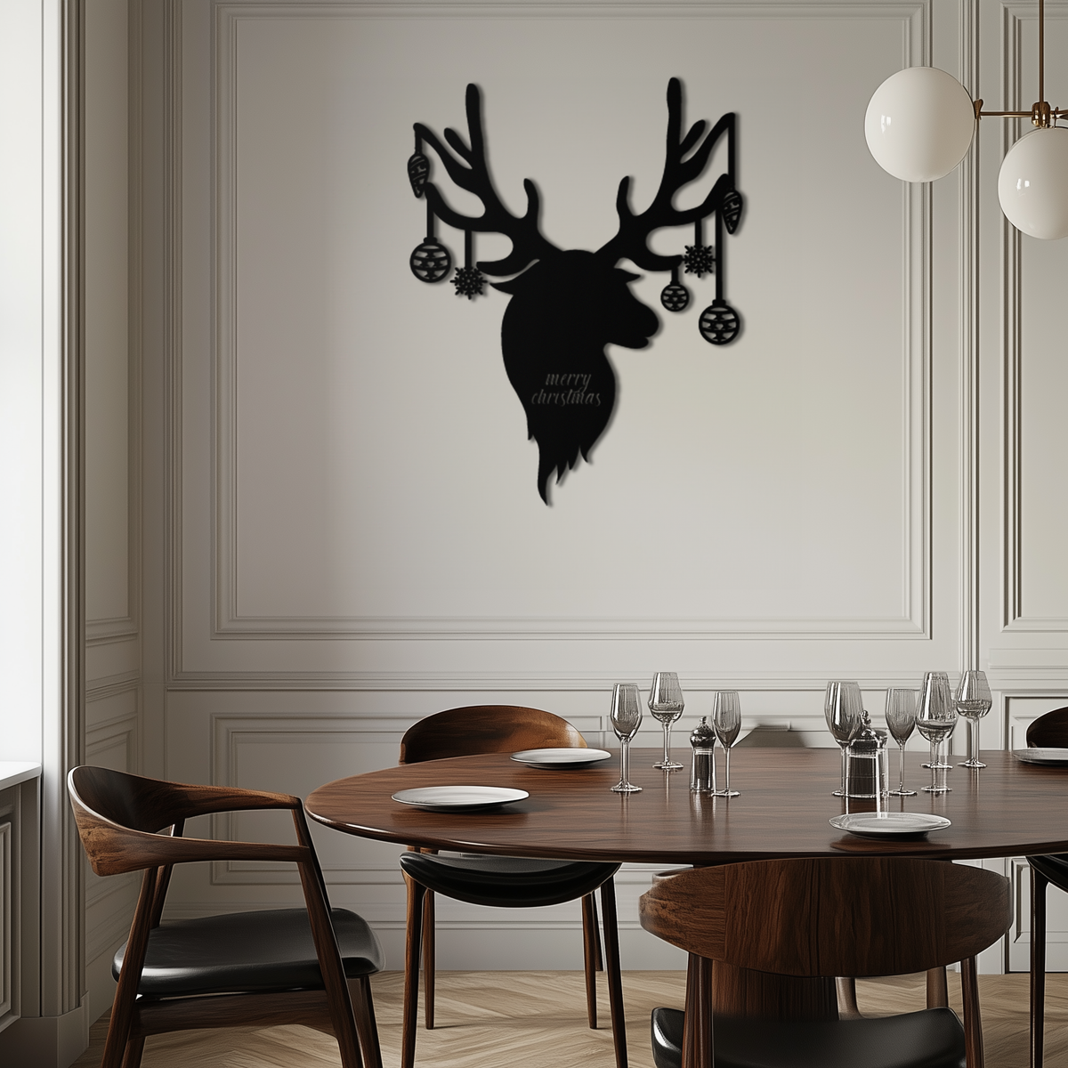 Metal Christmas Reindeer Wall Art with Festive Ornaments Decor