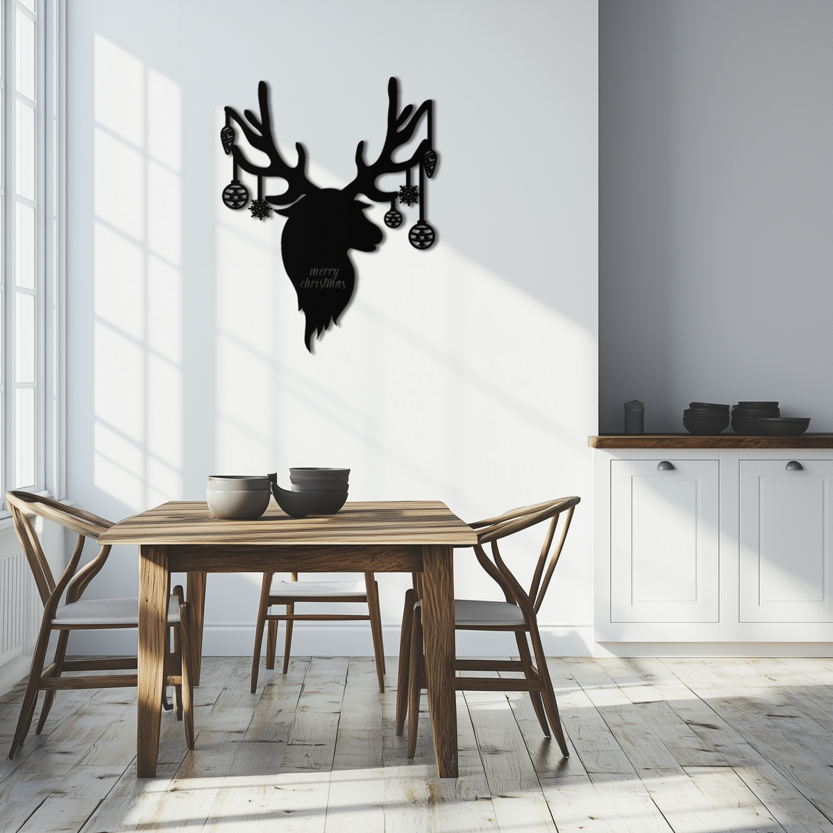 Metal Christmas Reindeer Wall Art with Festive Ornaments Decor
