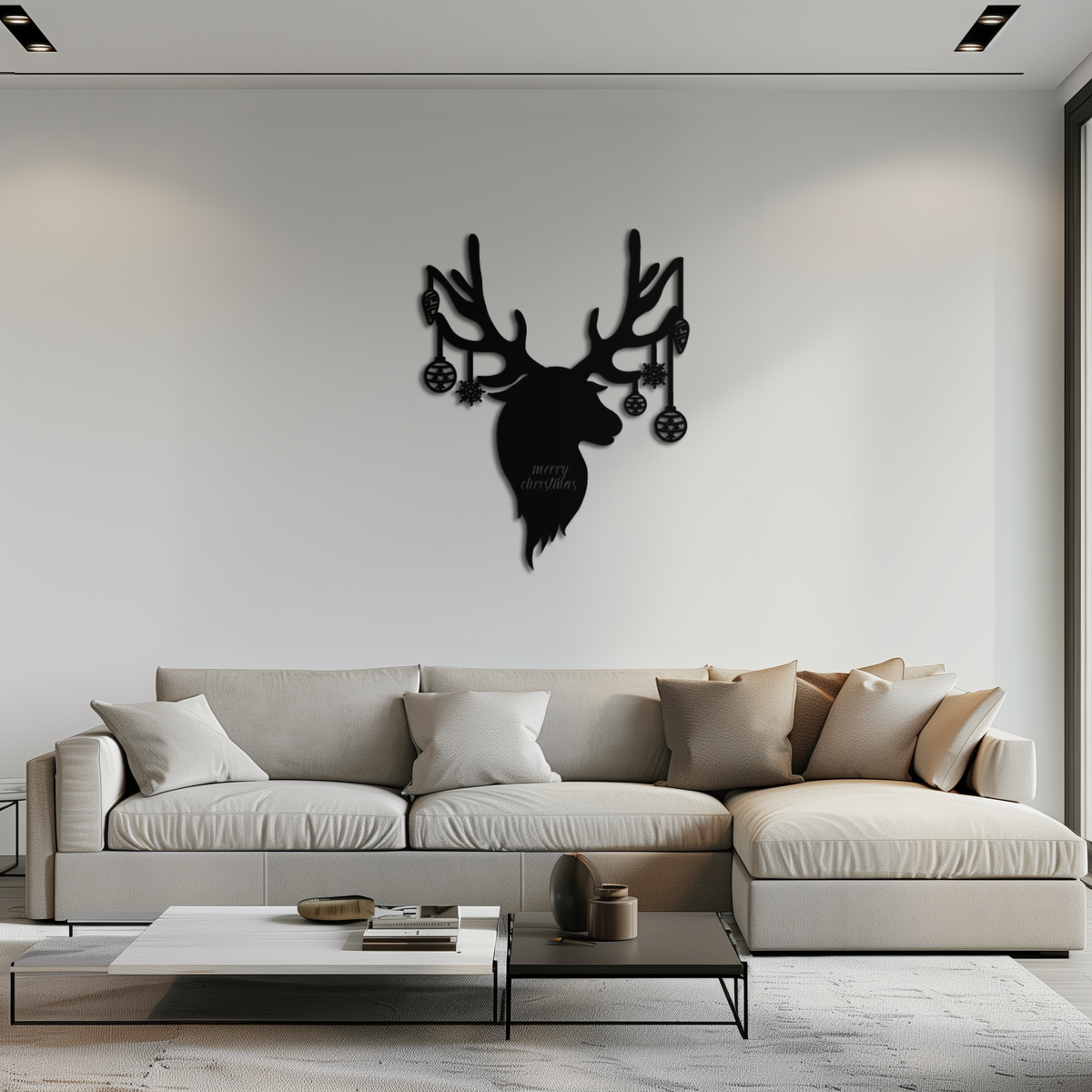 Metal Christmas Reindeer Wall Art with Festive Ornaments Decor