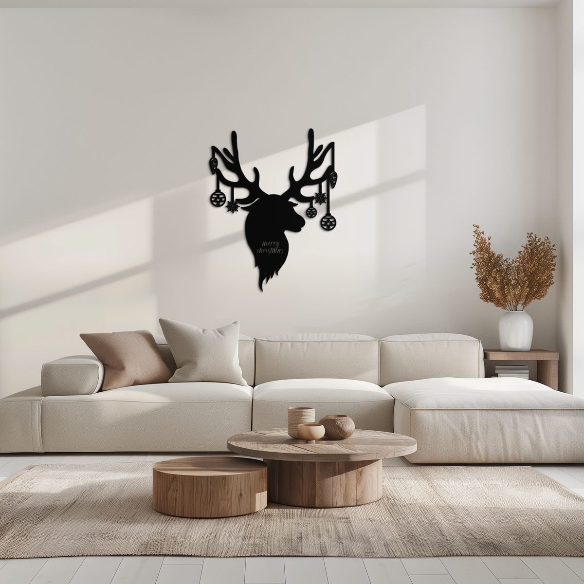 Metal Christmas Reindeer Wall Art with Festive Ornaments Decor
