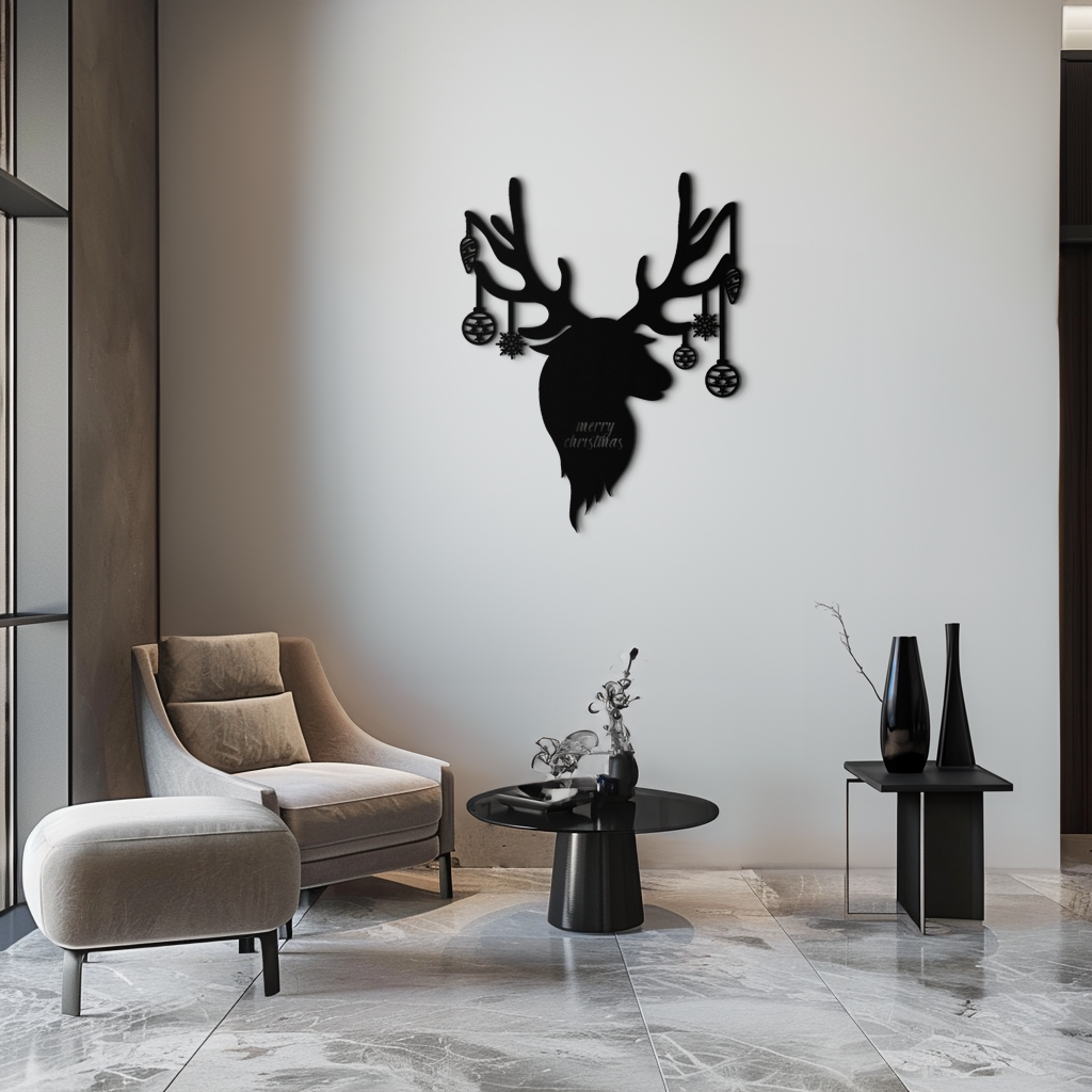 Metal Christmas Reindeer Wall Art with Festive Ornaments Decor