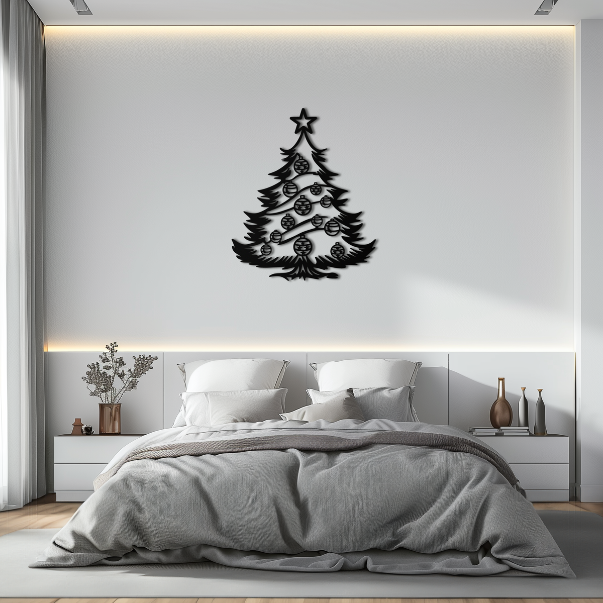Steel Christmas Tree Wall Art Silhouette - Festive Holiday Ornament