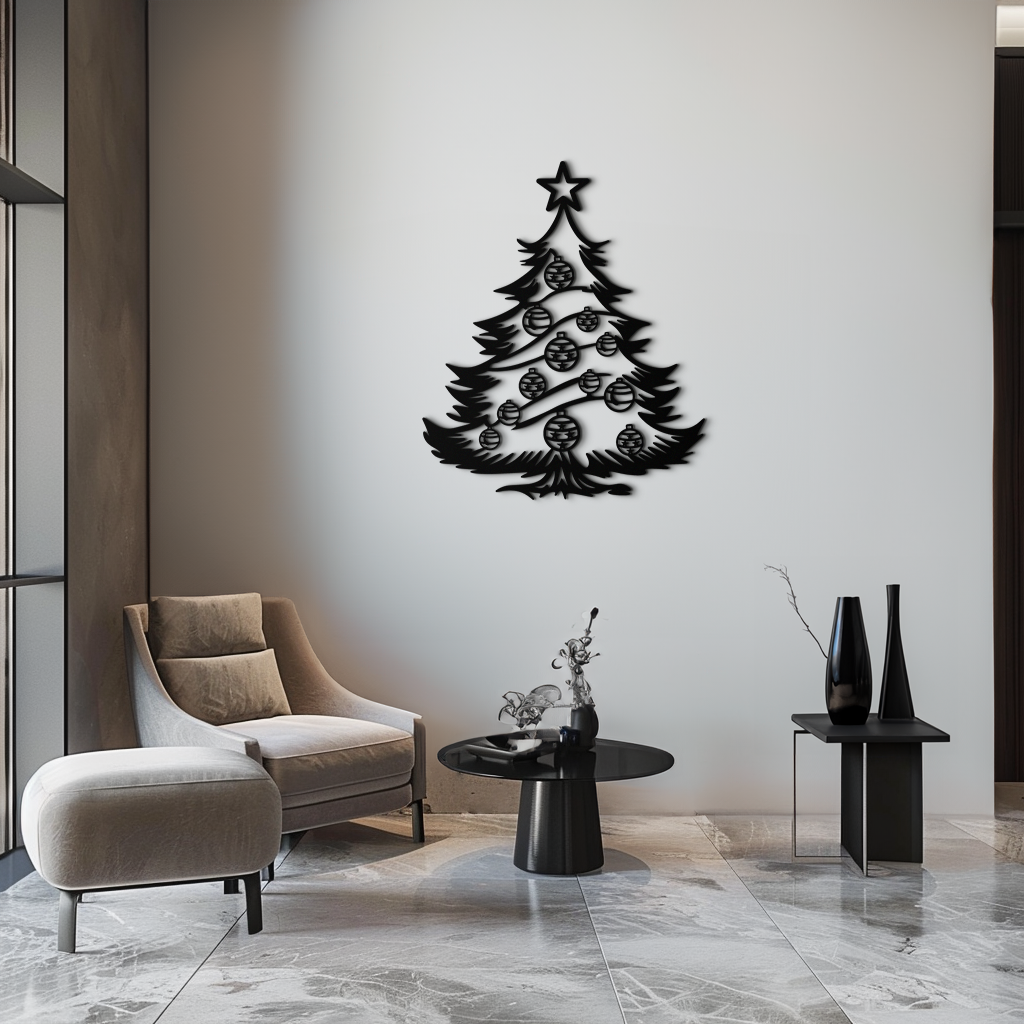 Steel Christmas Tree Wall Art Silhouette - Festive Holiday Ornament