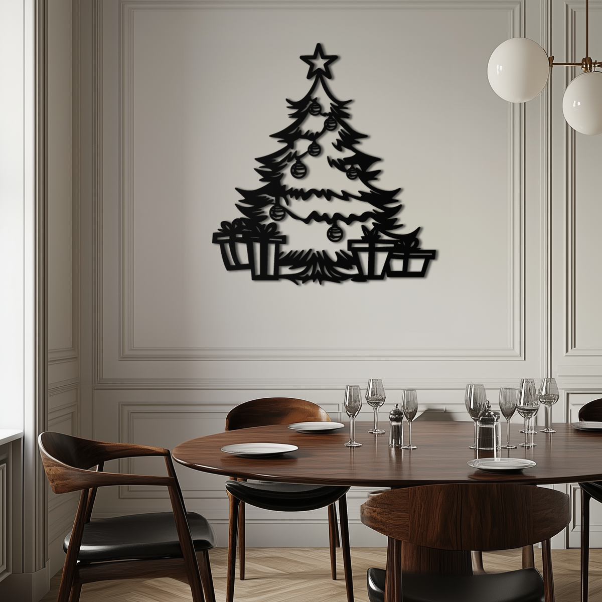 Christmas Tree Metal Wall Art - Festive Holiday Ornaments Design