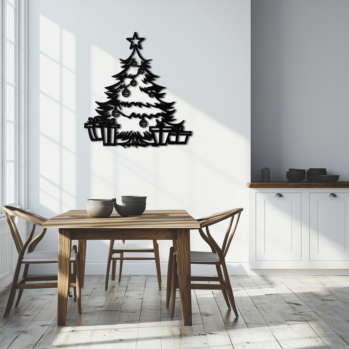 Christmas Tree Metal Wall Art - Festive Holiday Ornaments Design