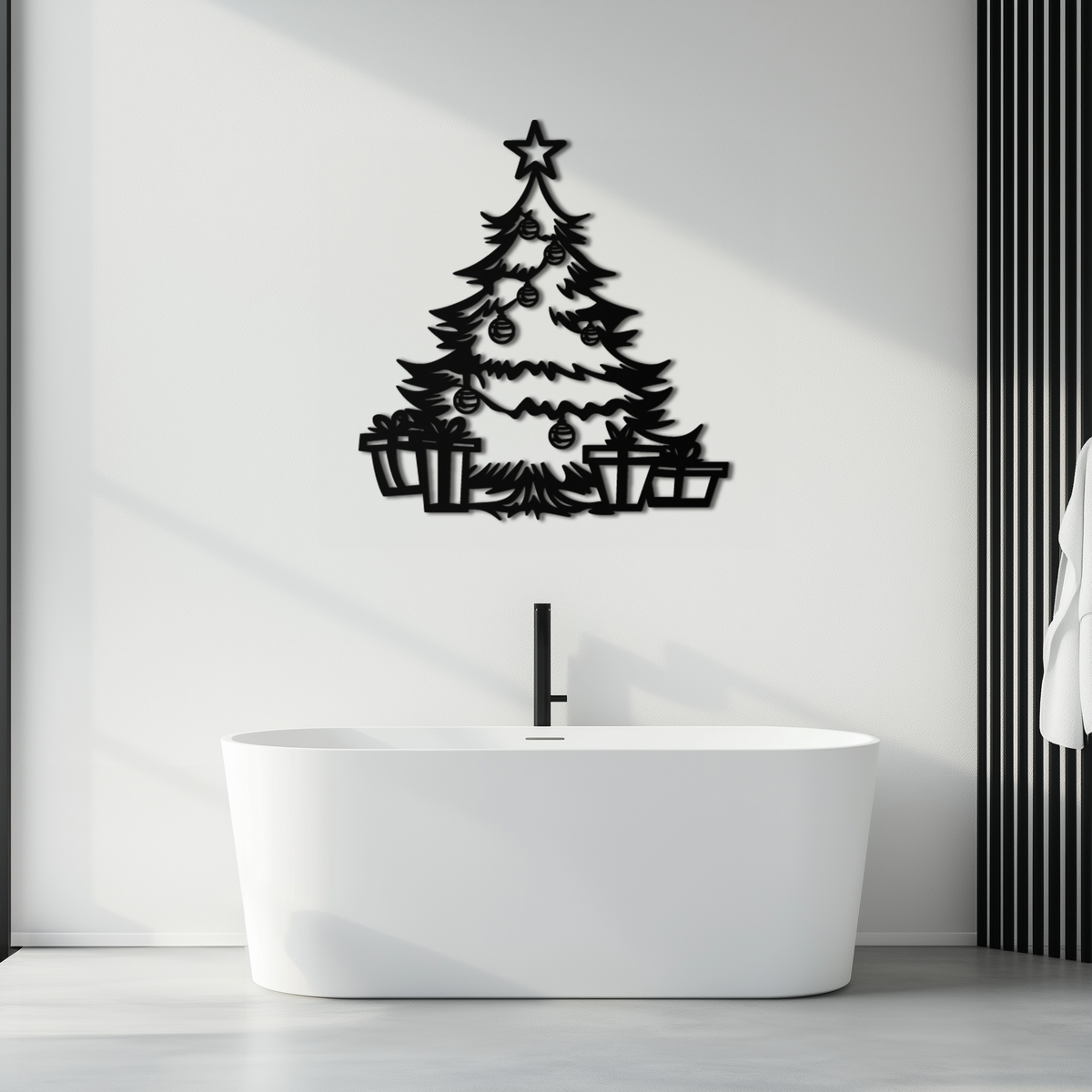 Christmas Tree Metal Wall Art - Festive Holiday Ornaments Design