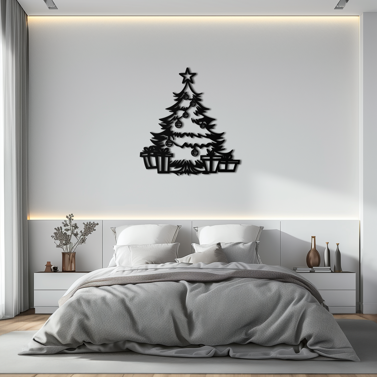 Christmas Tree Metal Wall Art - Festive Holiday Ornaments Design