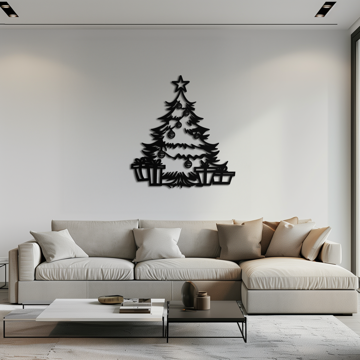 Christmas Tree Metal Wall Art - Festive Holiday Ornaments Design