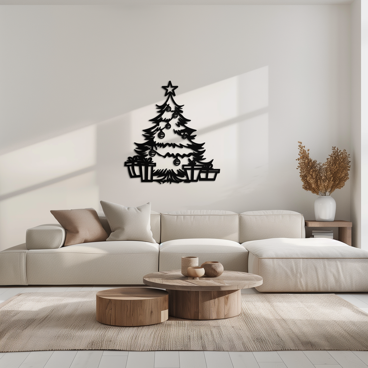 Christmas Tree Metal Wall Art - Festive Holiday Ornaments Design