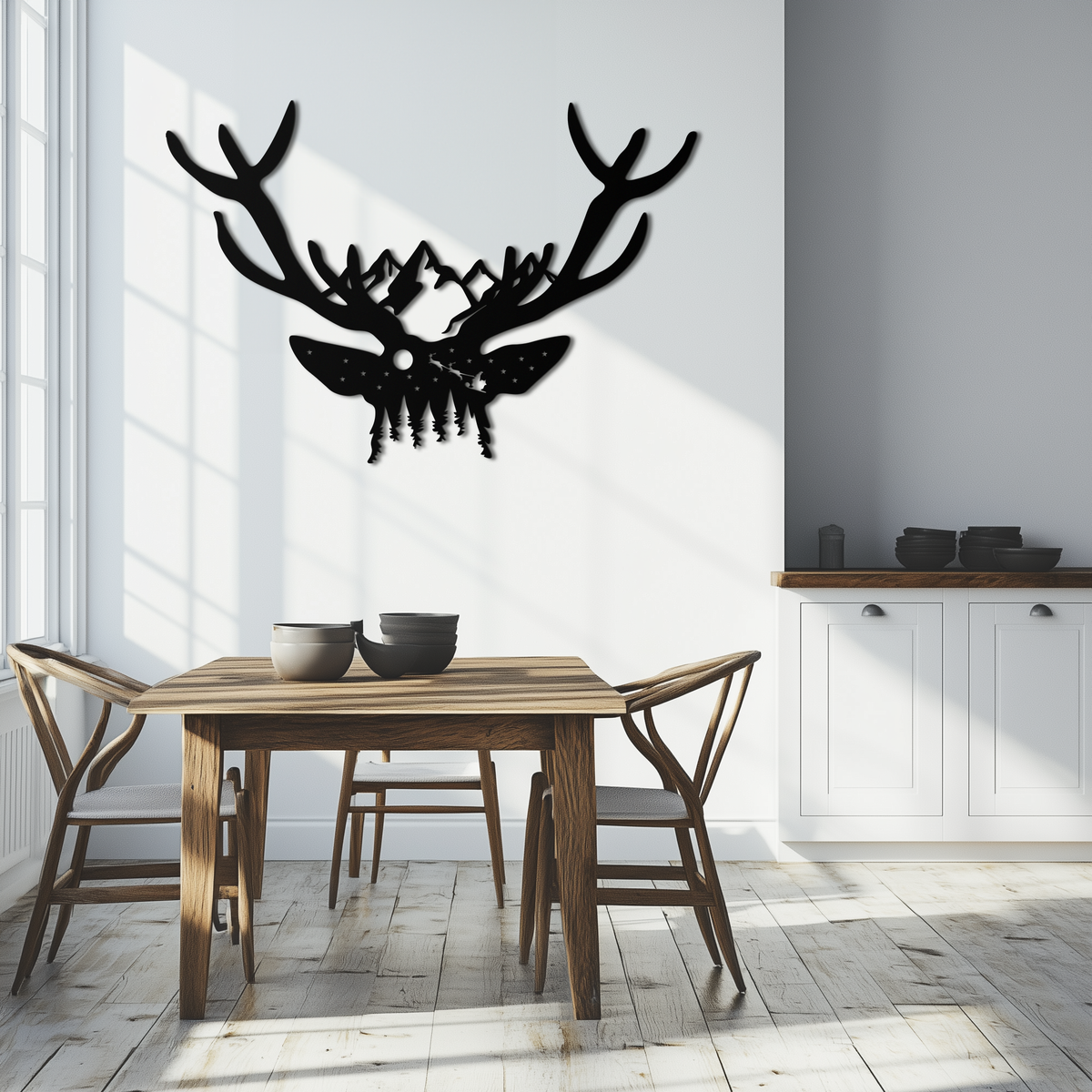 Metal Wall Art Handcrafted Deer Skull Mountain Forest Nature Inspired Antler Silhouette
