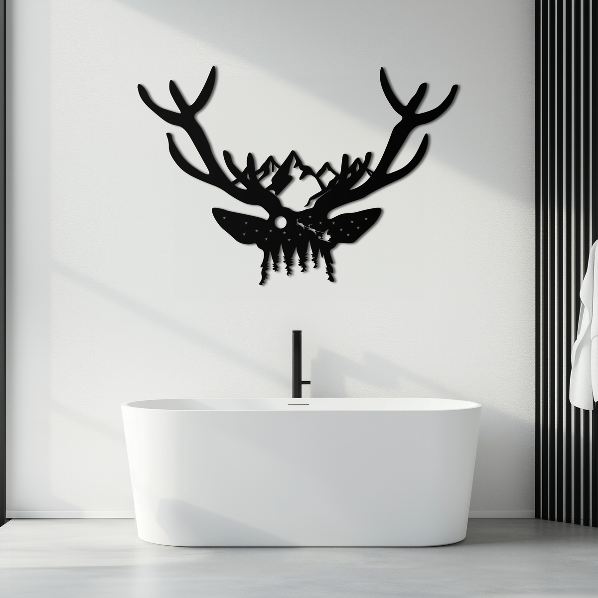 Metal Wall Art Handcrafted Deer Skull Mountain Forest Nature Inspired Antler Silhouette