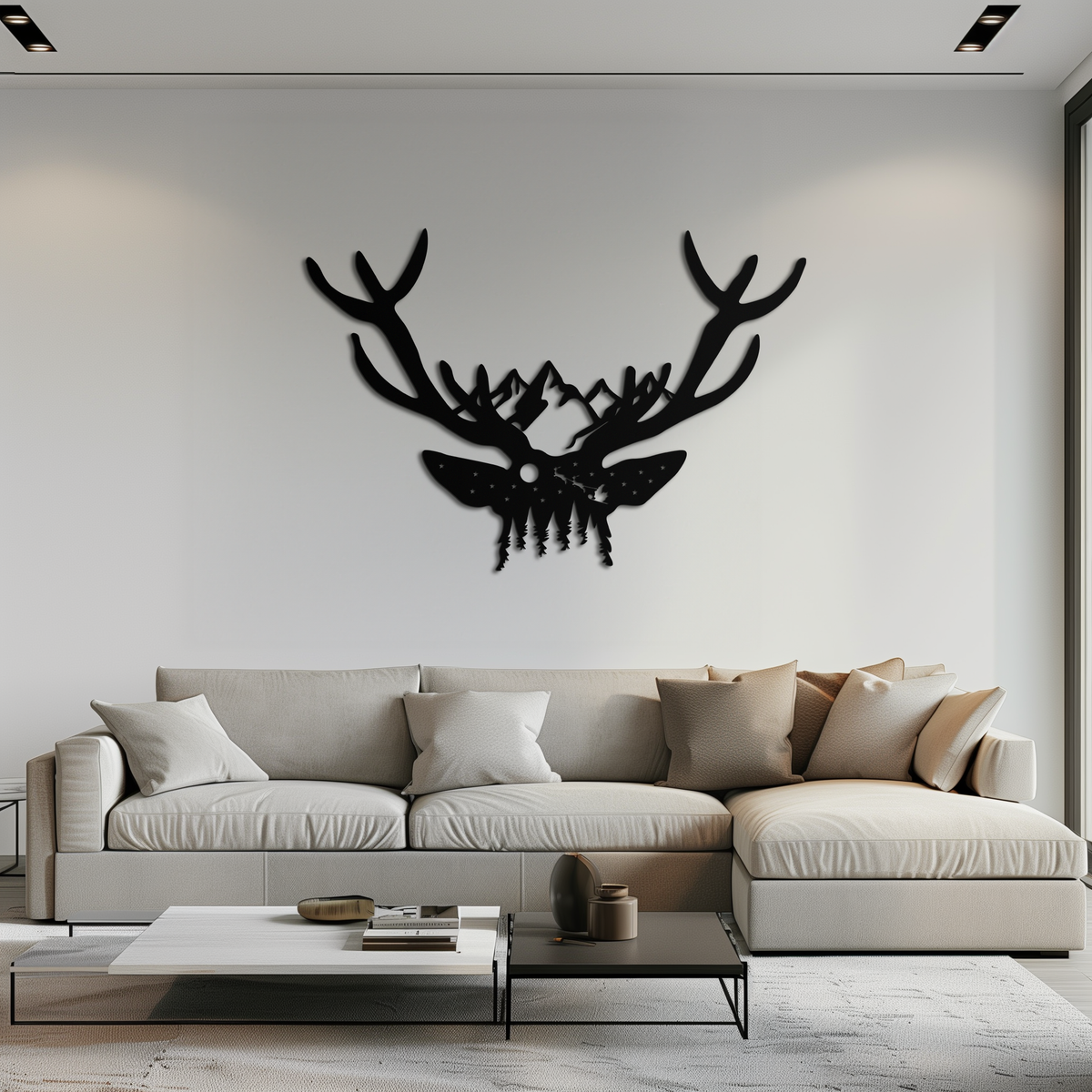 Metal Wall Art Handcrafted Deer Skull Mountain Forest Nature Inspired Antler Silhouette