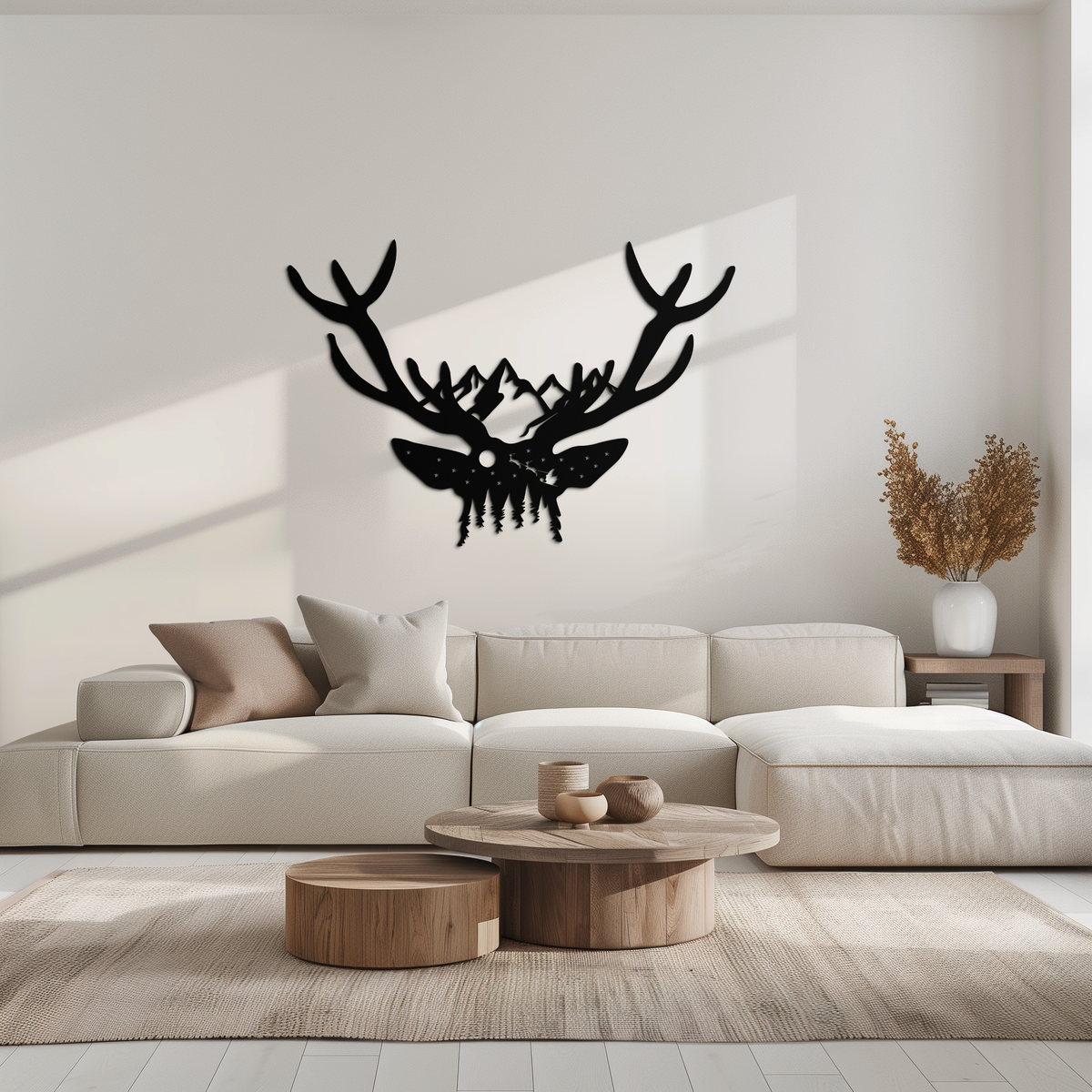 Metal Wall Art Handcrafted Deer Skull Mountain Forest Nature Inspired Antler Silhouette