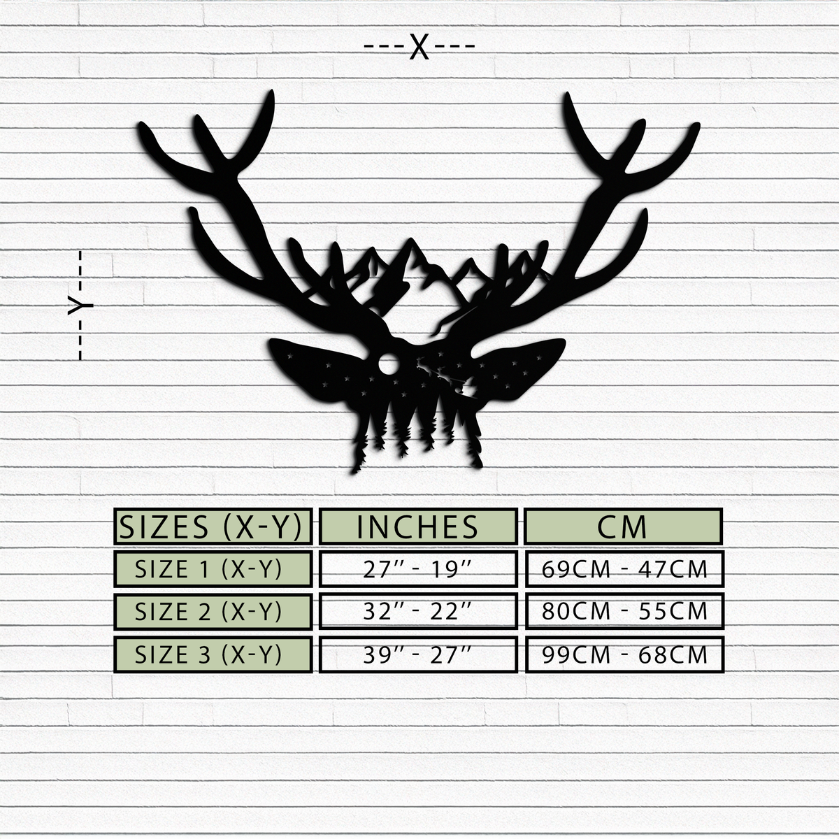 Metal Wall Art Handcrafted Deer Skull Mountain Forest Nature Inspired Antler Silhouette