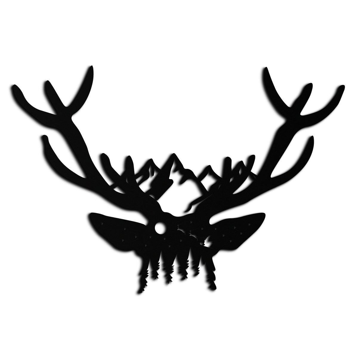 Metal Wall Art Handcrafted Deer Skull Mountain Forest Nature Inspired Antler Silhouette