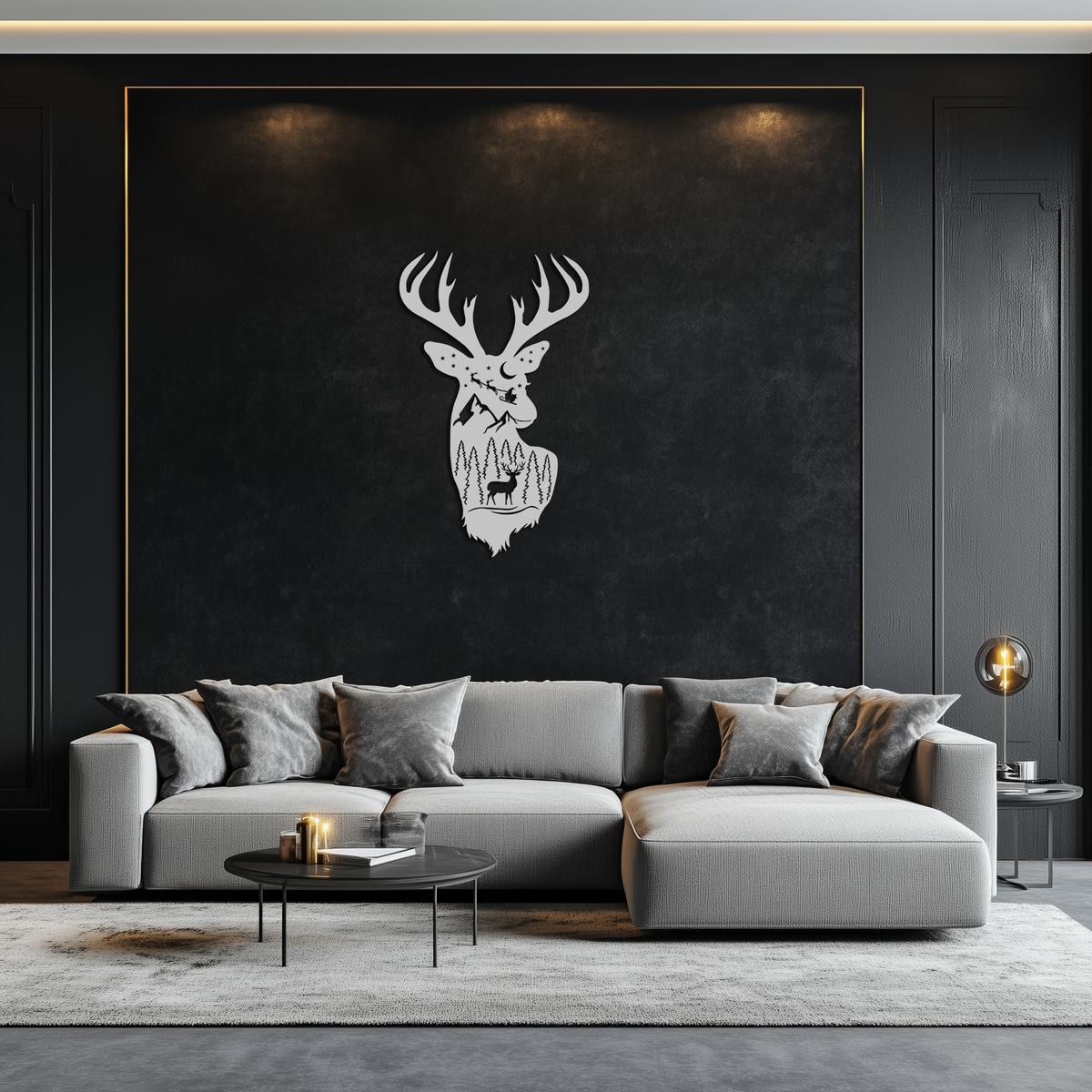Majestic Deer Metal Wall Art Silhouette - Nature-Inspired Rustic Forest Mountain
