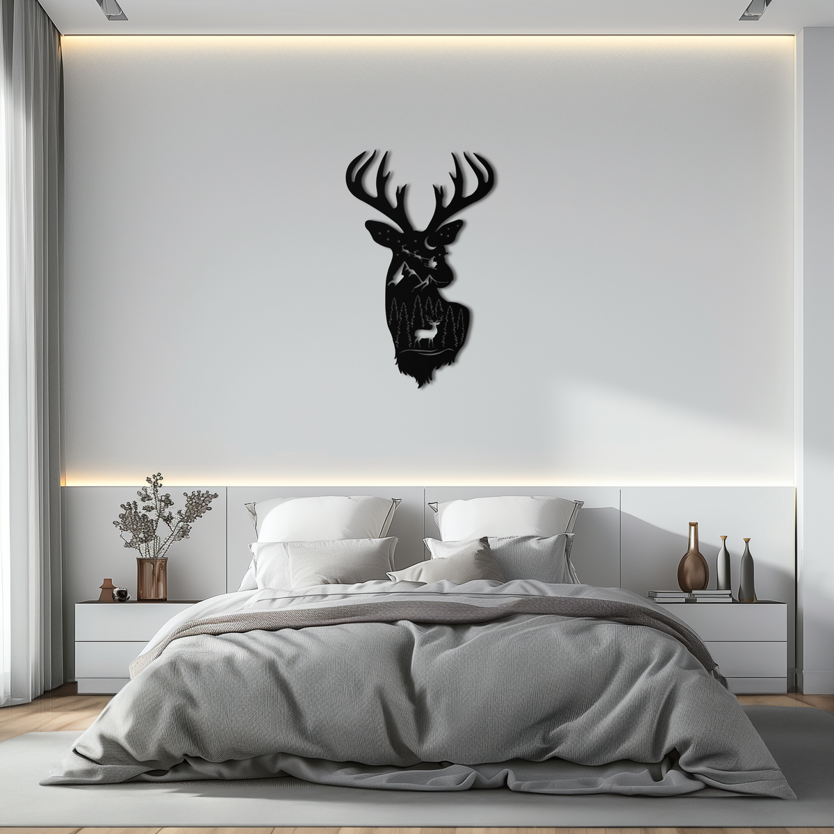 Majestic Deer Metal Wall Art Silhouette - Nature-Inspired Rustic Forest Mountain