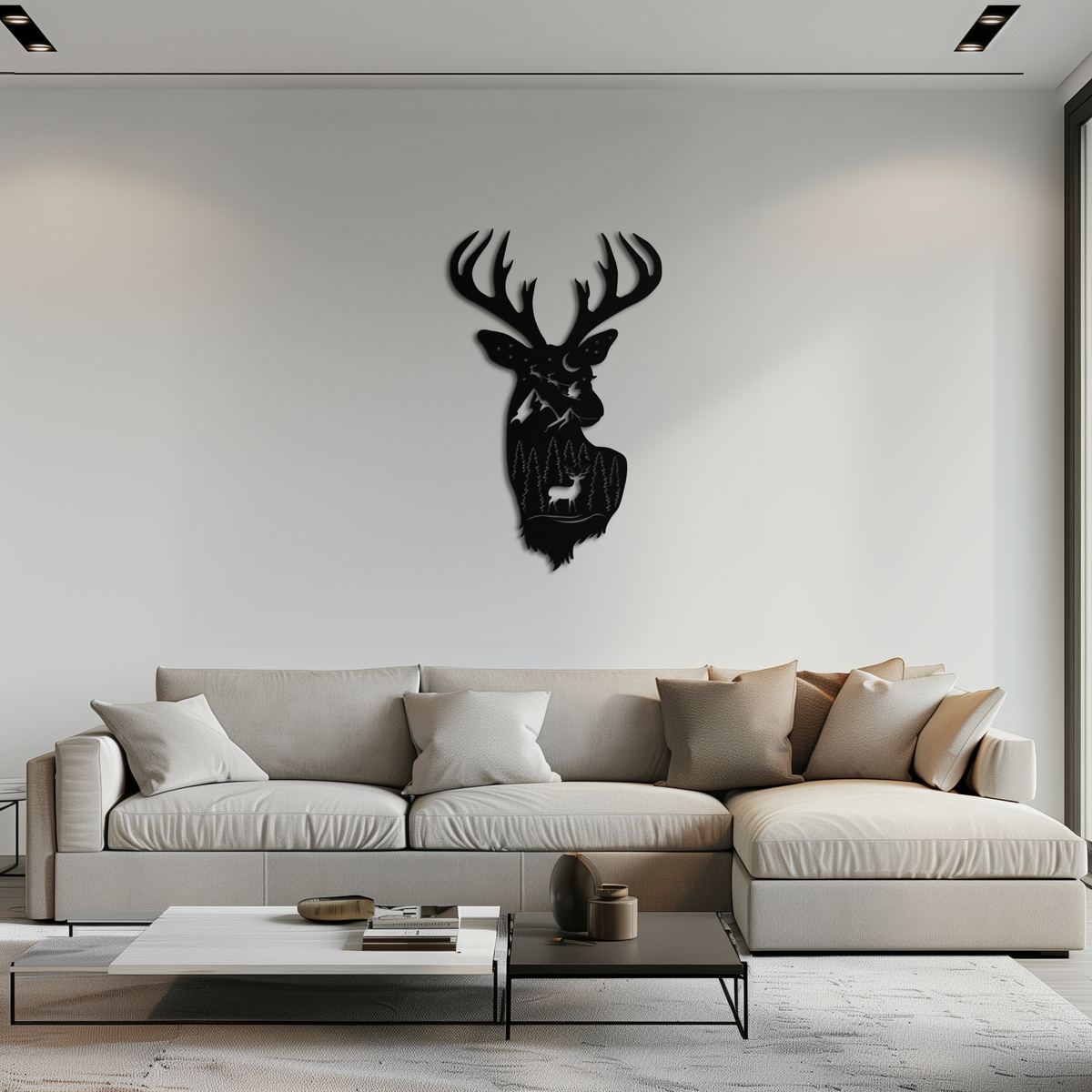 Majestic Deer Metal Wall Art Silhouette - Nature-Inspired Rustic Forest Mountain