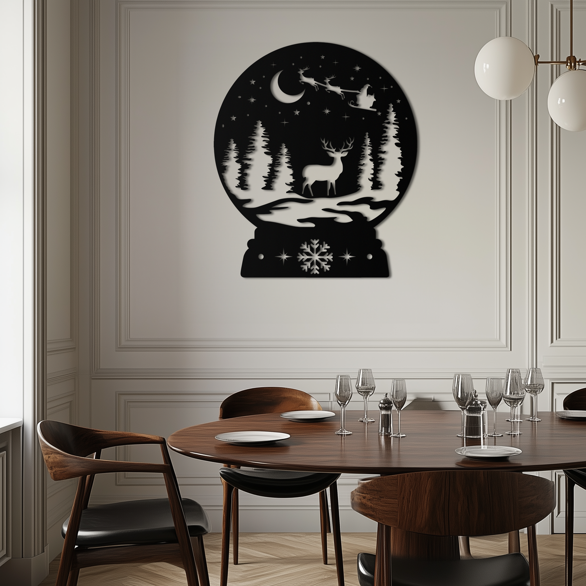 Metal Wall Decor Winter Deer Snow Globe Holiday Forest Scene