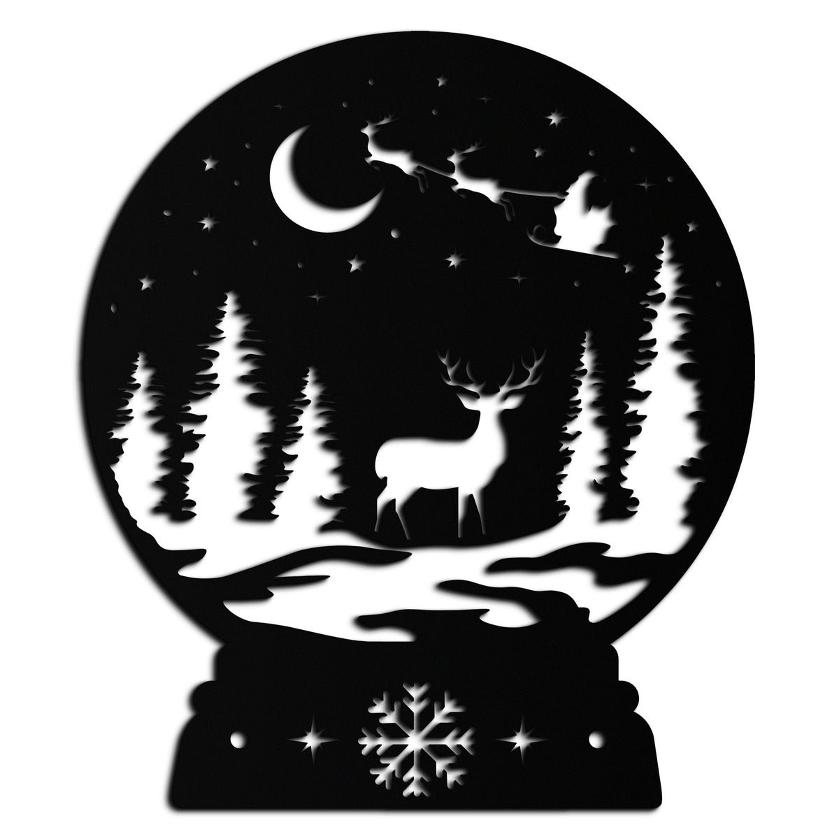 Metal Wall Decor Winter Deer Snow Globe Holiday Forest Scene