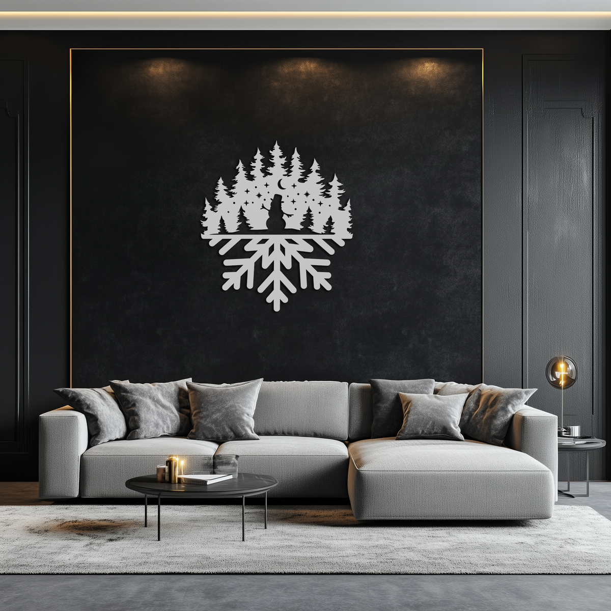Snowflake Winter Forest Metal Wall Art - Tree Silhouette Design