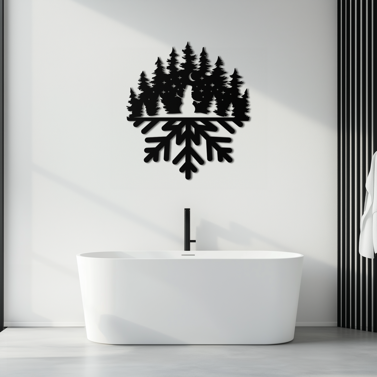 Snowflake Winter Forest Metal Wall Art - Tree Silhouette Design
