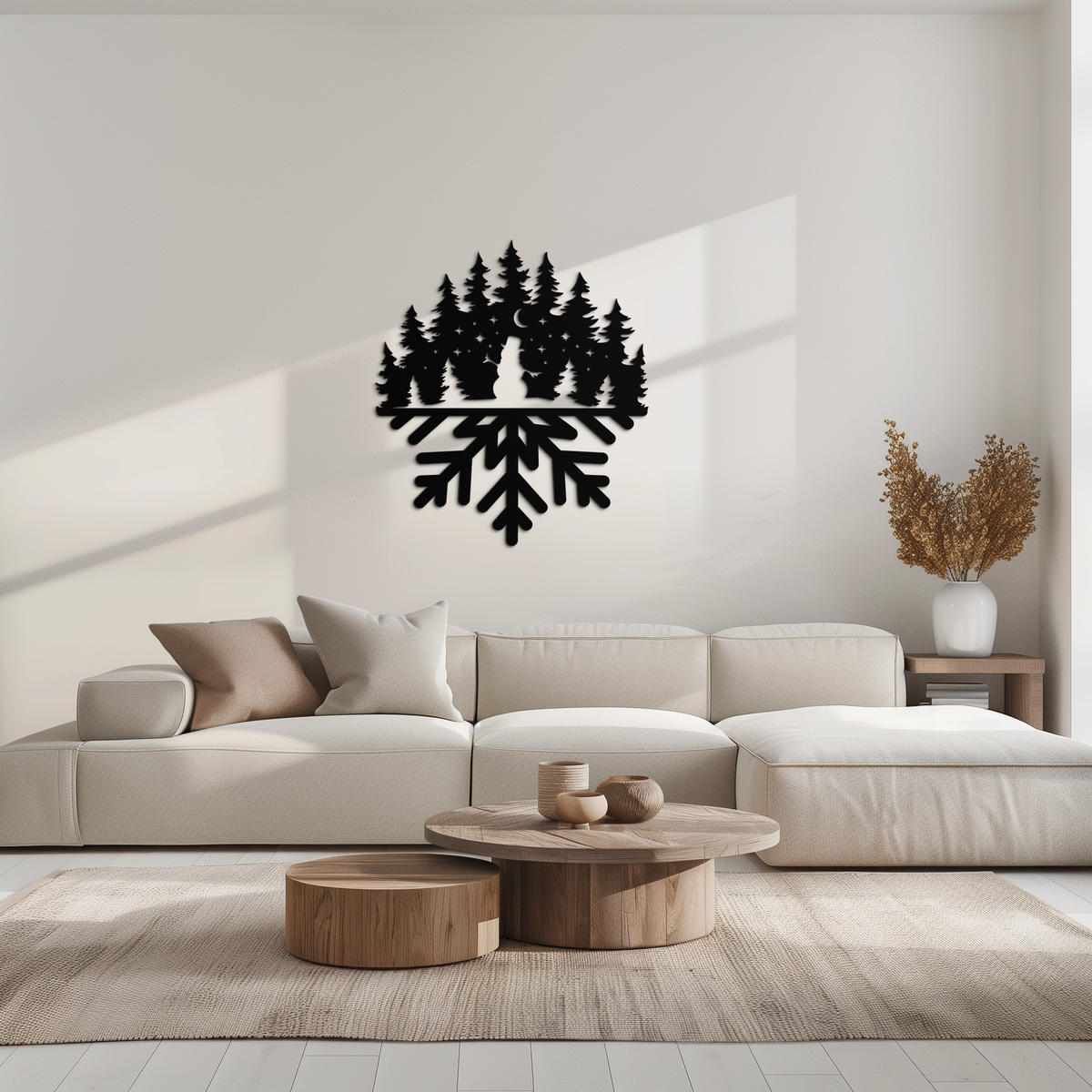 Snowflake Winter Forest Metal Wall Art - Tree Silhouette Design