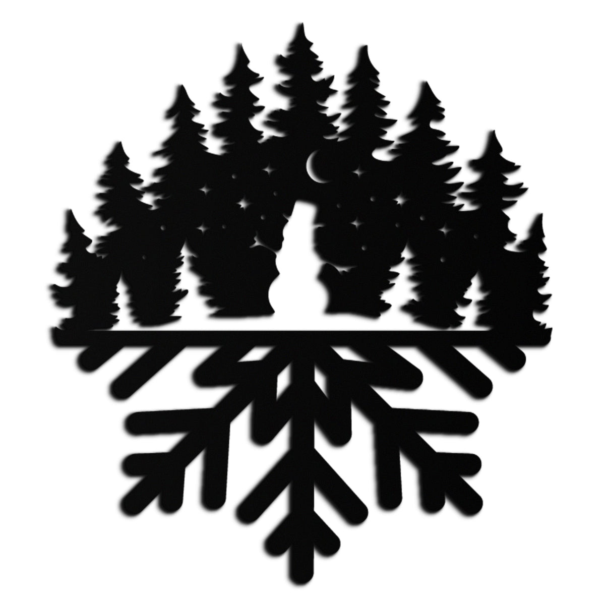 Snowflake Winter Forest Metal Wall Art - Tree Silhouette Design