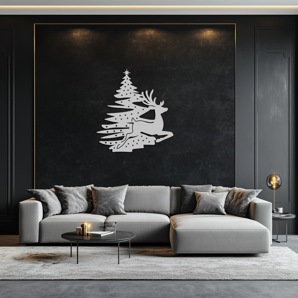 Metal Wall Art Reindeer Christmas Tree Festive Holiday Design
