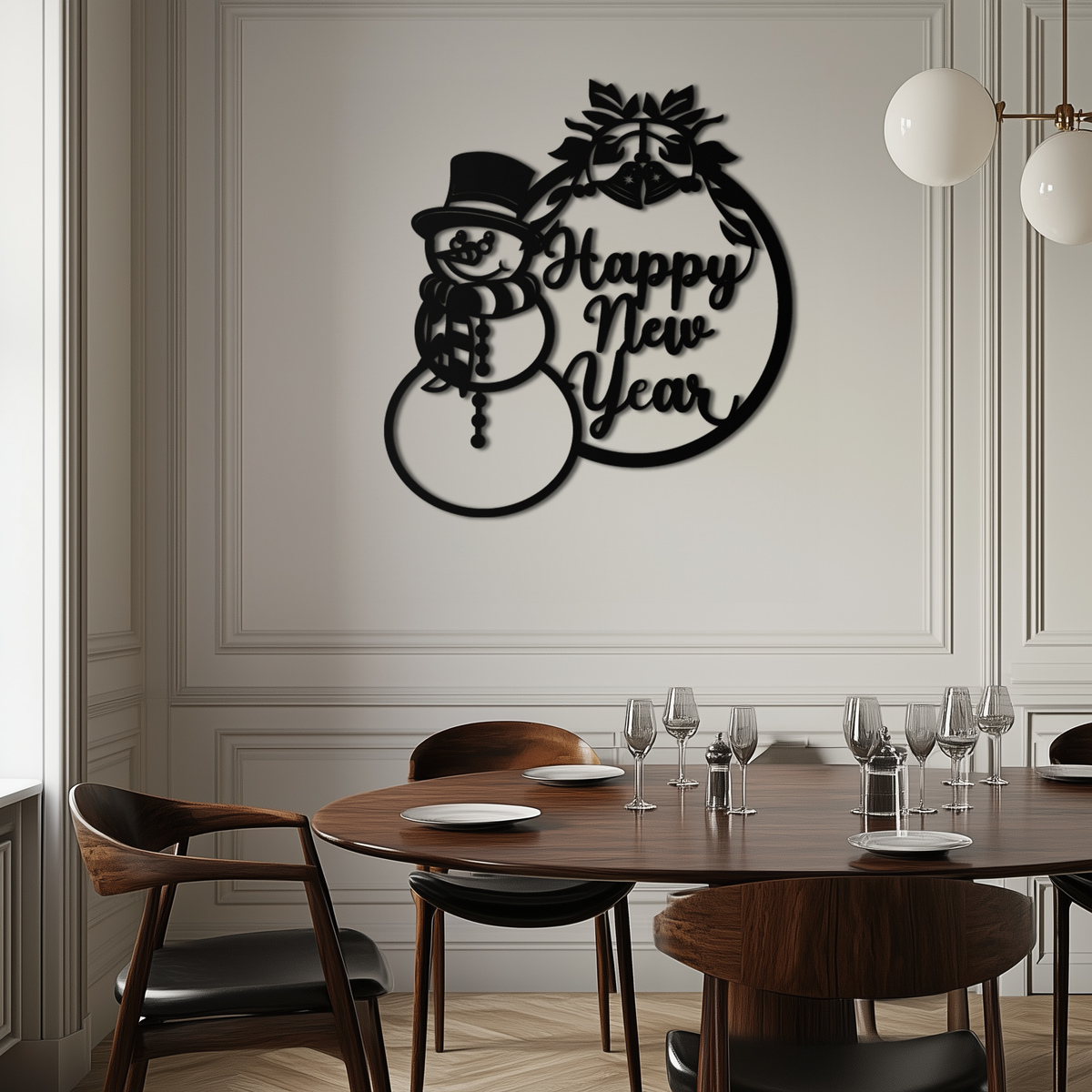 Snowman Metal Wall Art Happy New Year Holiday Winter Christmas Home Decoration