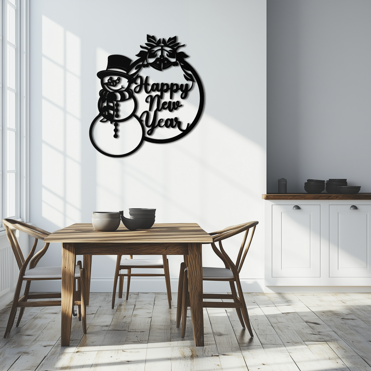 Snowman Metal Wall Art Happy New Year Holiday Winter Christmas Home Decoration