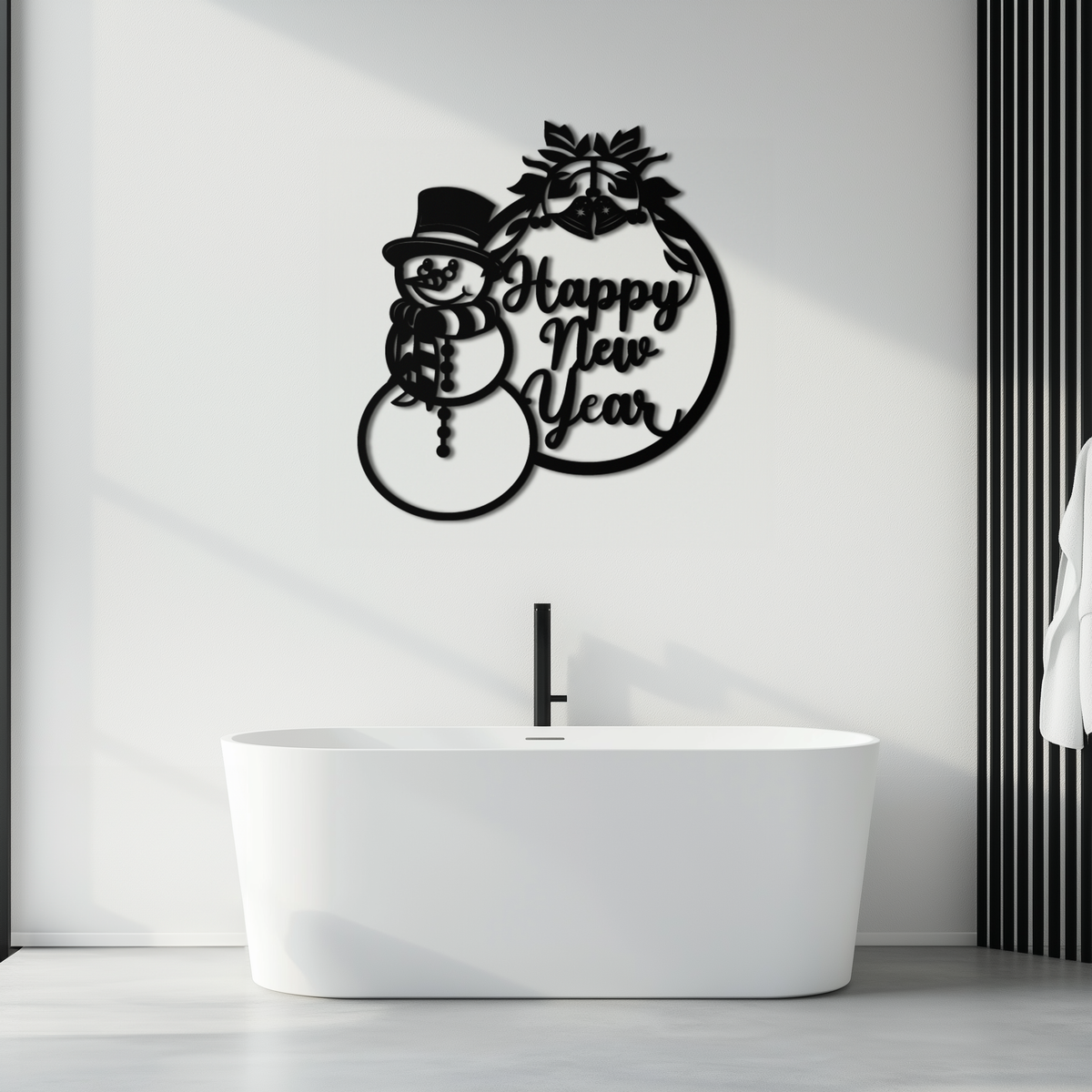 Snowman Metal Wall Art Happy New Year Holiday Winter Christmas Home Decoration