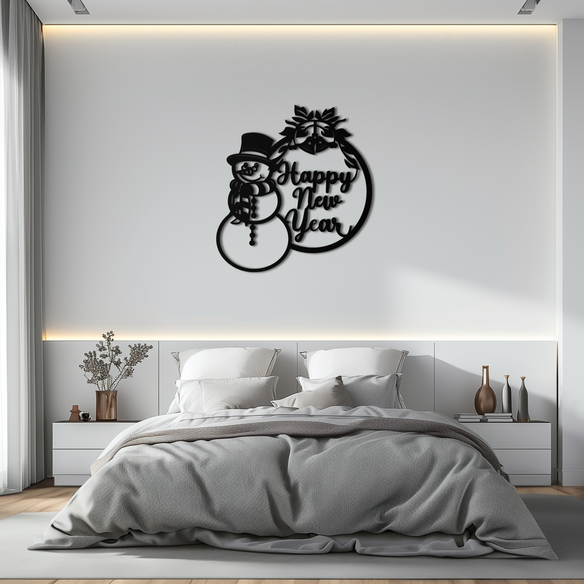 Snowman Metal Wall Art Happy New Year Holiday Winter Christmas Home Decoration