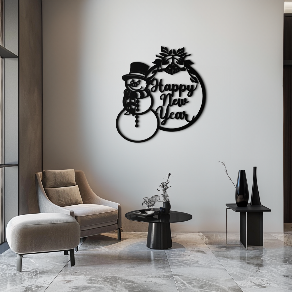 Snowman Metal Wall Art Happy New Year Holiday Winter Christmas Home Decoration