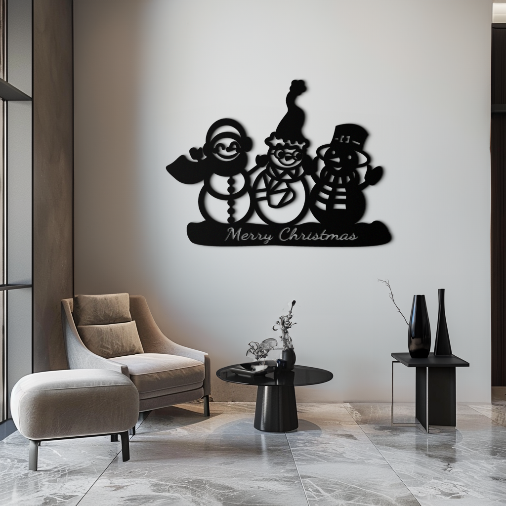 Metal Wall Art Frosty Trio Snowman - Merry Christmas Holiday Decor