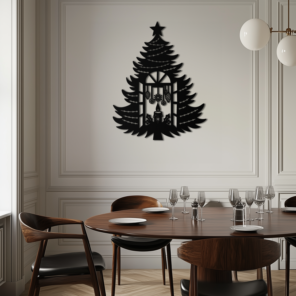 Metal Wall Art Christmas Tree Candle Window Silhouette Festive