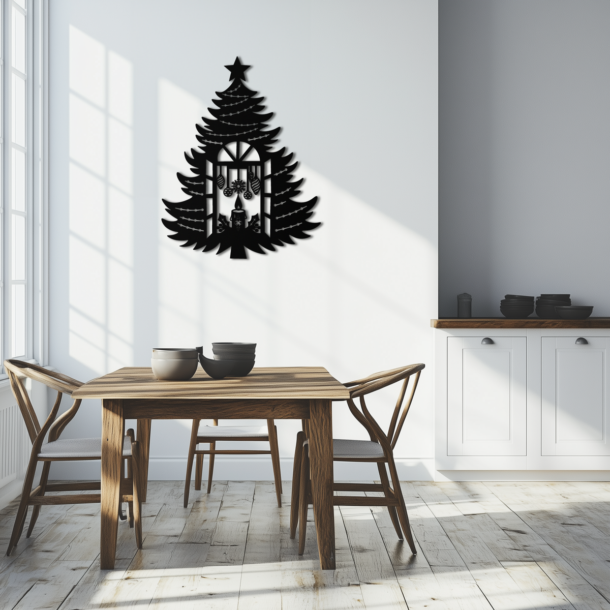 Metal Wall Art Christmas Tree Candle Window Silhouette Festive