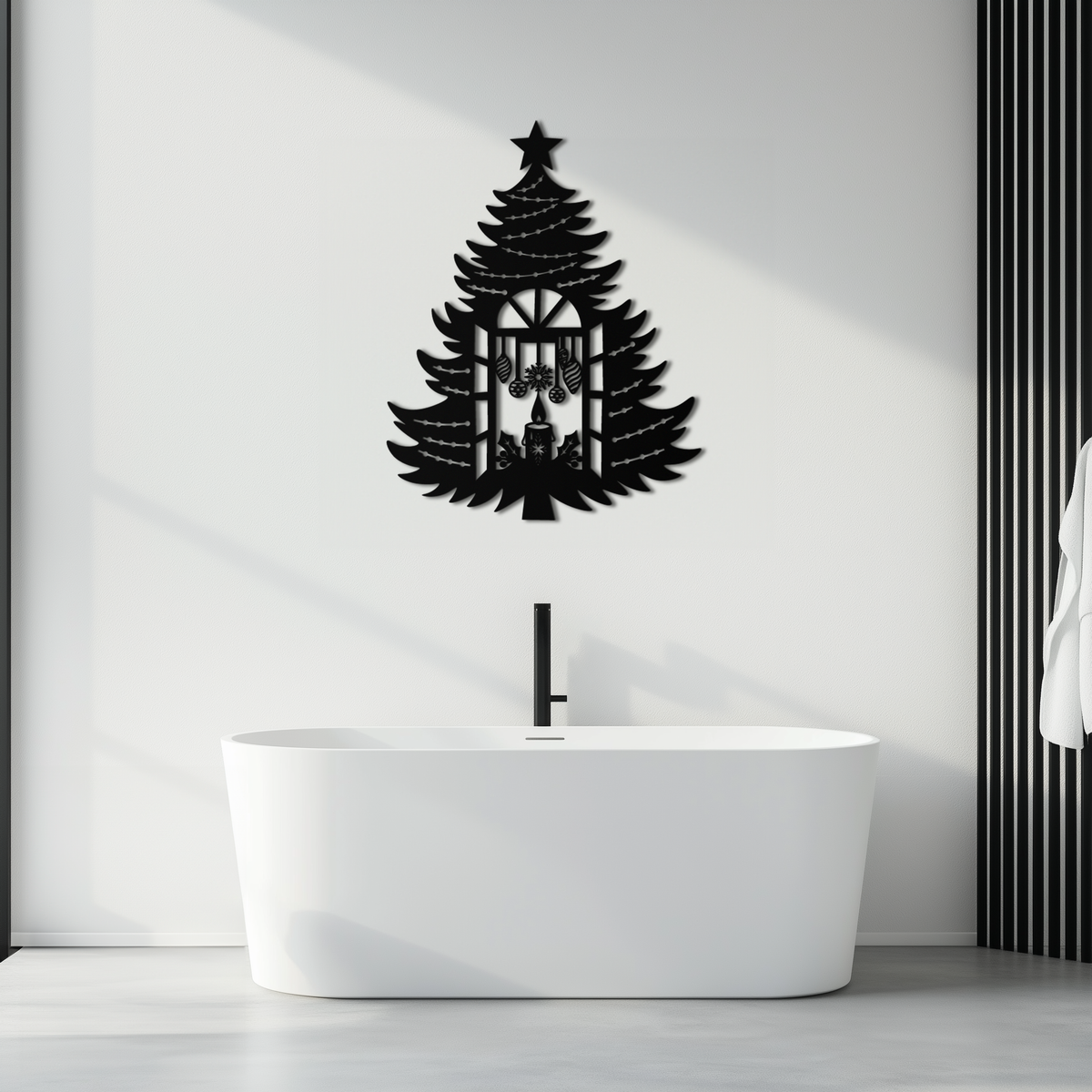 Metal Wall Art Christmas Tree Candle Window Silhouette Festive