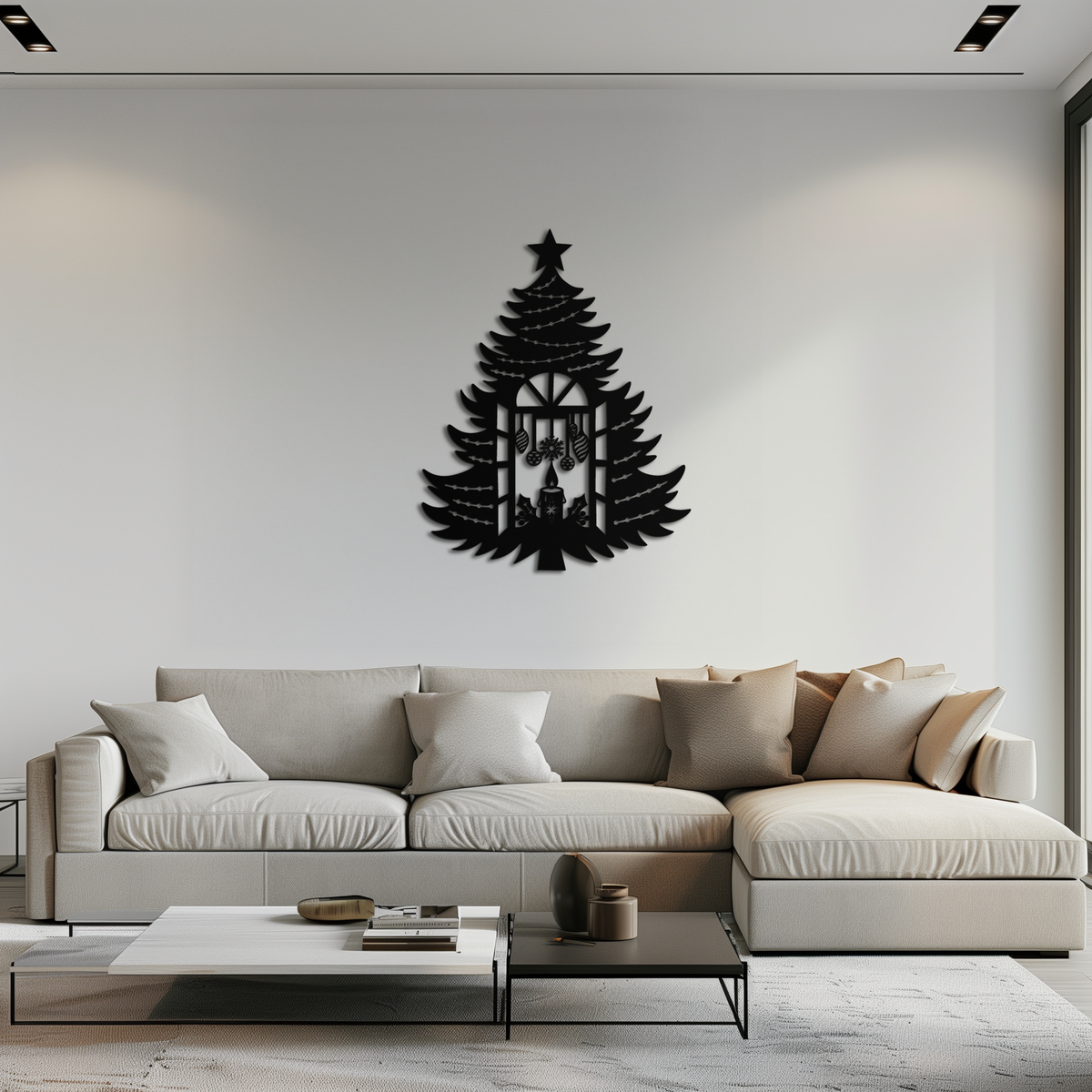 Metal Wall Art Christmas Tree Candle Window Silhouette Festive