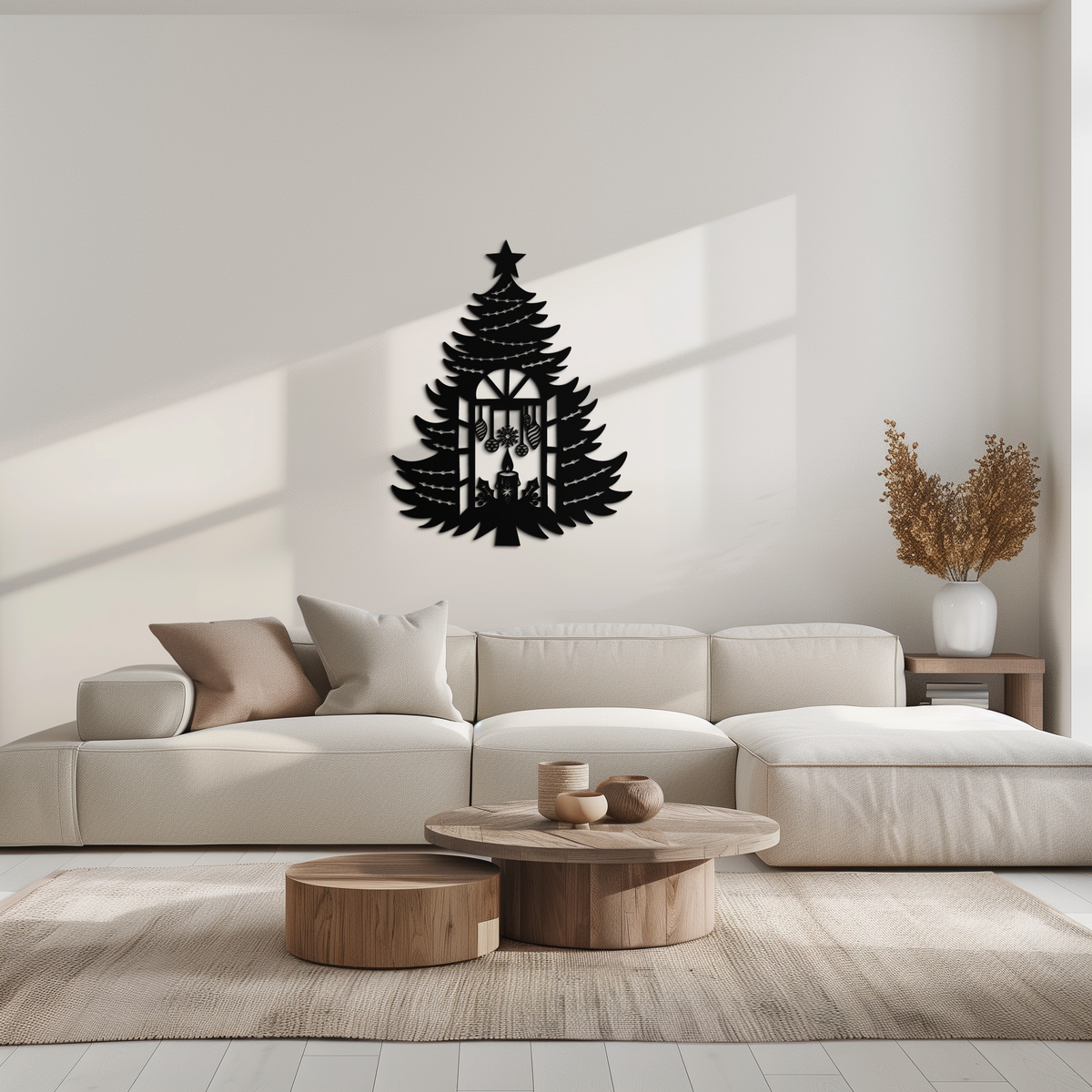 Metal Wall Art Christmas Tree Candle Window Silhouette Festive
