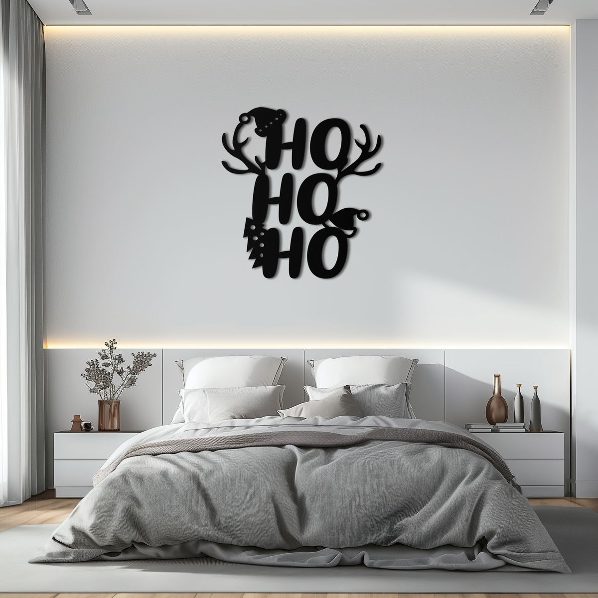 Metal Wall Art Christmas Reindeer Sign - Ho Ho Ho Holiday Decor