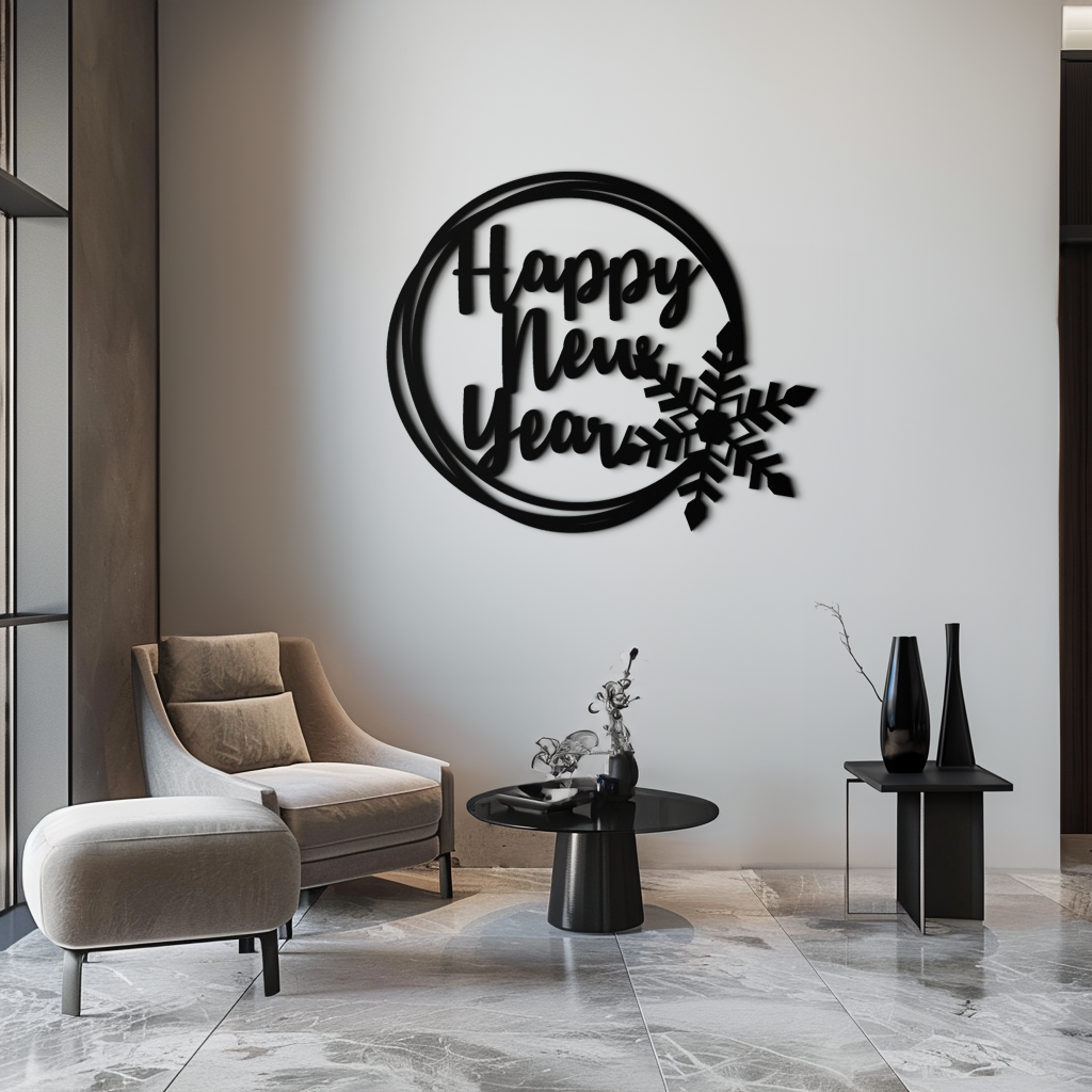Steel Circular Snowflake Wall Art - Happy New Year Celebration