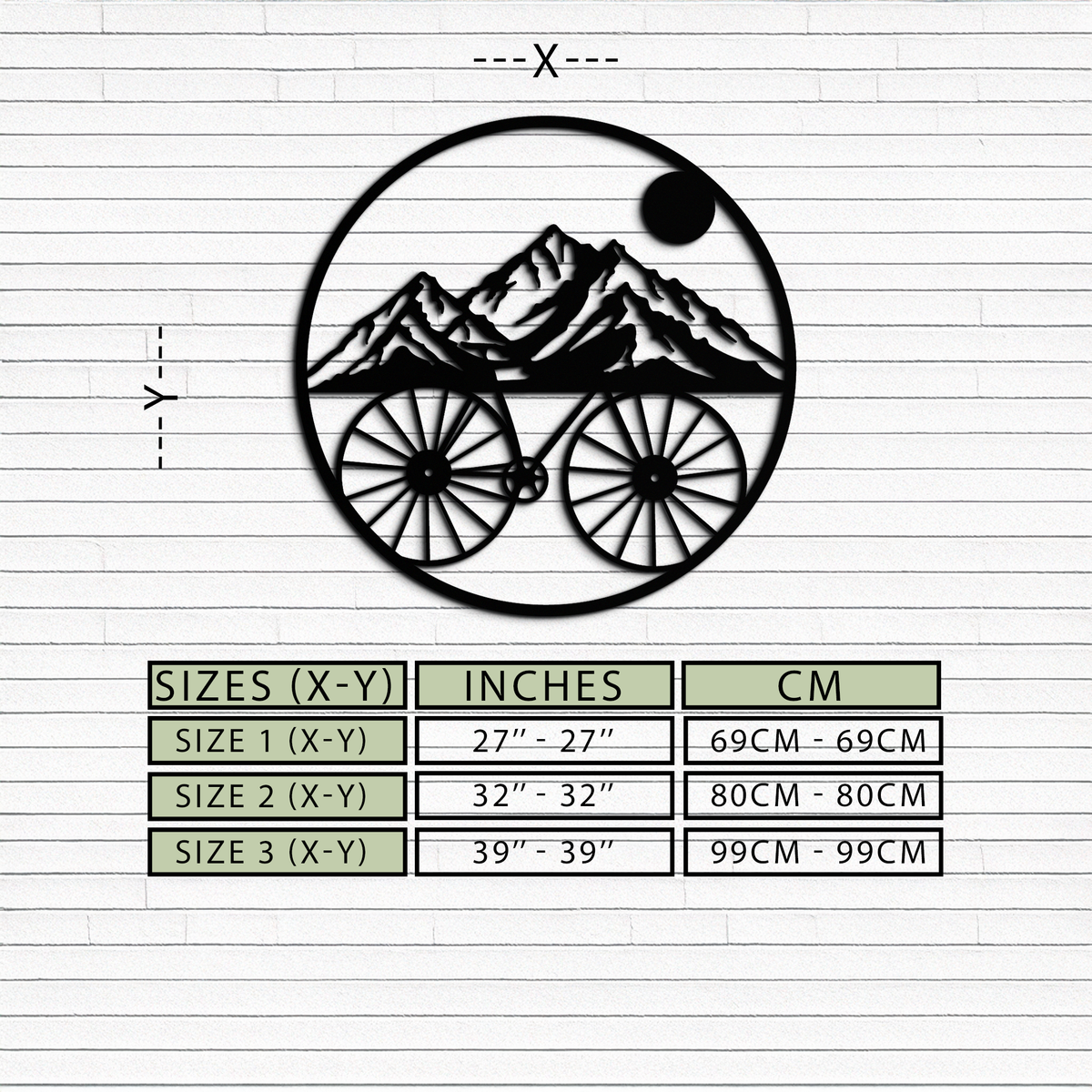 Metal Circular Mountain Bike Silhouette Wall Art - Scenic Nature Mountain Peaks