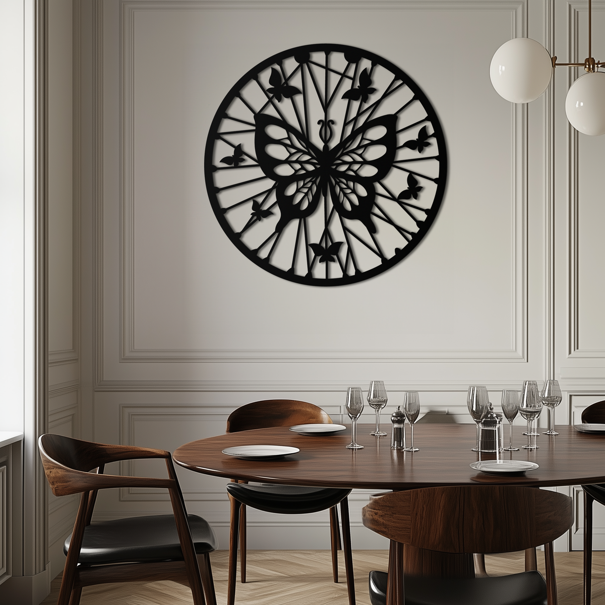 Metal Butterfly Mandala Round Wall Art - Elegant Butterfly Silhouette Home Decor