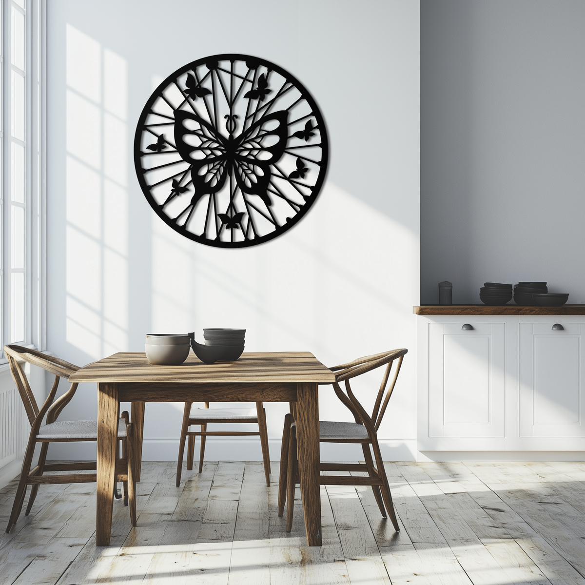 Metal Butterfly Mandala Round Wall Art - Elegant Butterfly Silhouette Home Decor