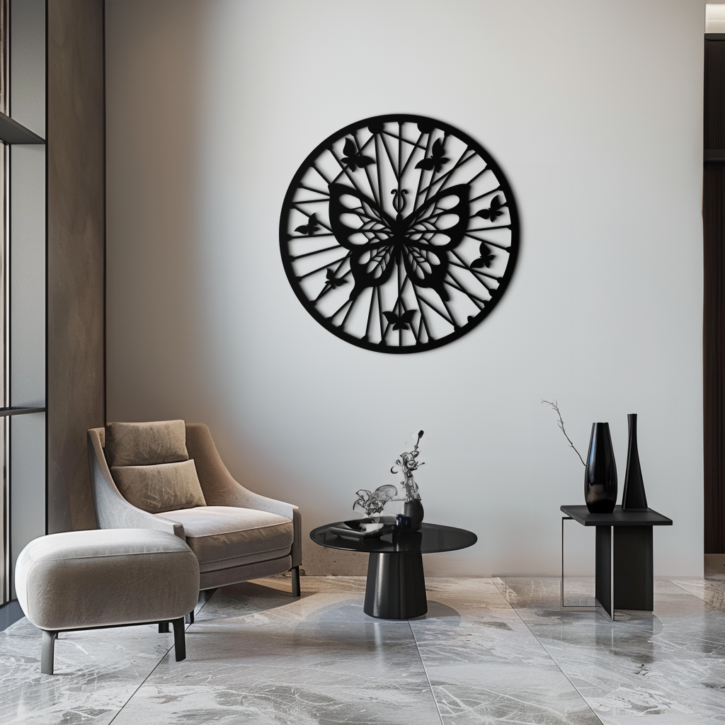 Metal Butterfly Mandala Round Wall Art - Elegant Butterfly Silhouette Home Decor