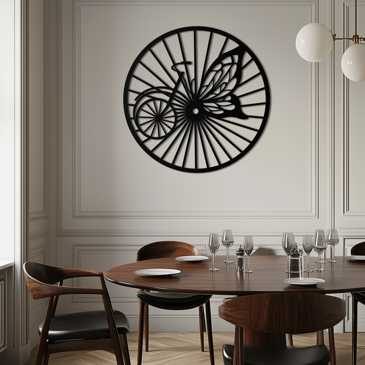 Metal Bicycle Wheel Butterfly Silhouette Wall Art - Round Nature Inspired